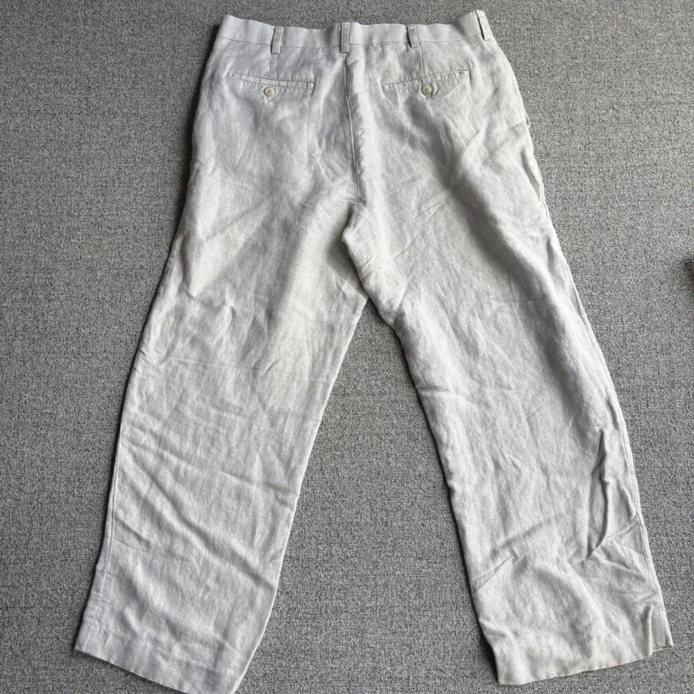 Cubavera Linen Pants Mens 34x28 Pleated Herringbone Beige Relaxed Wide Leg